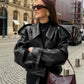 Chaqueta corta de cuero PU con solapa retro