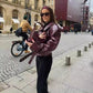 Chaqueta corta de cuero PU con solapa retro