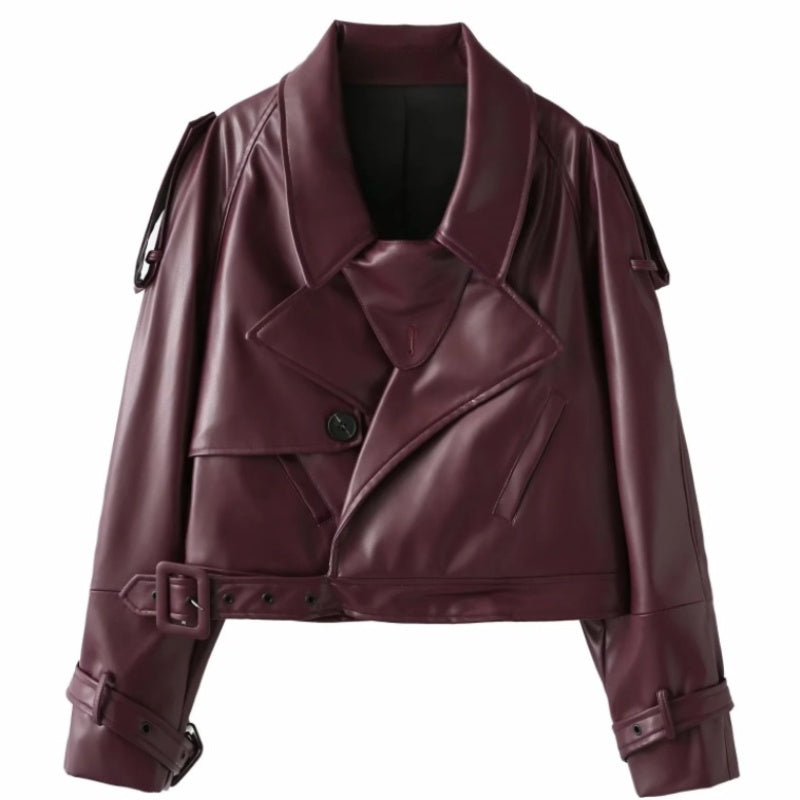 💕Retro Lapel Short PU Leather Jacket