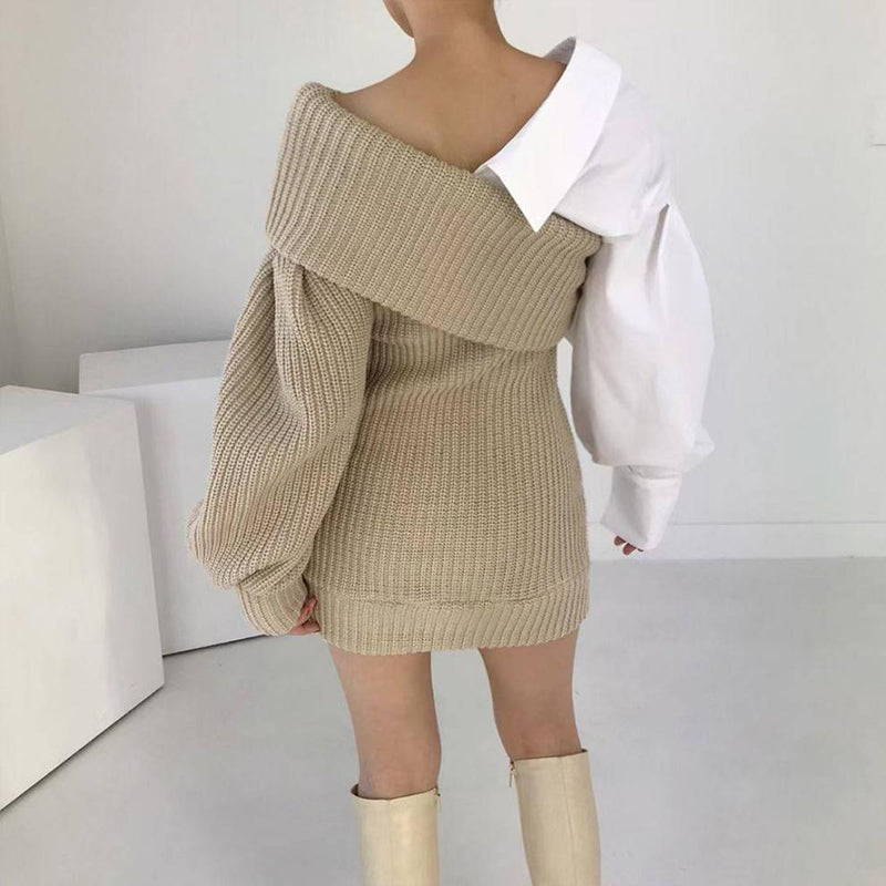 🔥🖤Early Black Friday Sale:50% OFF🔥Women's Patchwork Knitted Two-Tone Sweater Dress