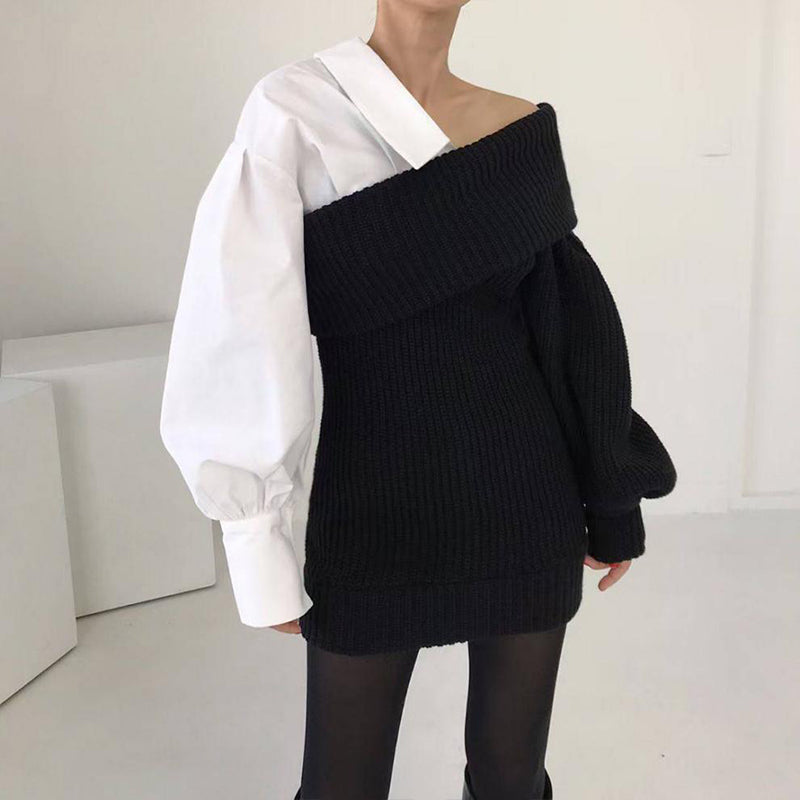 🔥🖤Early Black Friday Sale:50% OFF🔥Women's Patchwork Knitted Two-Tone Sweater Dress