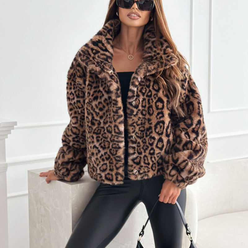 🔥Early Black Friday Sale50 OFF🔥Women’s Fluffy Short Coat with Leopar