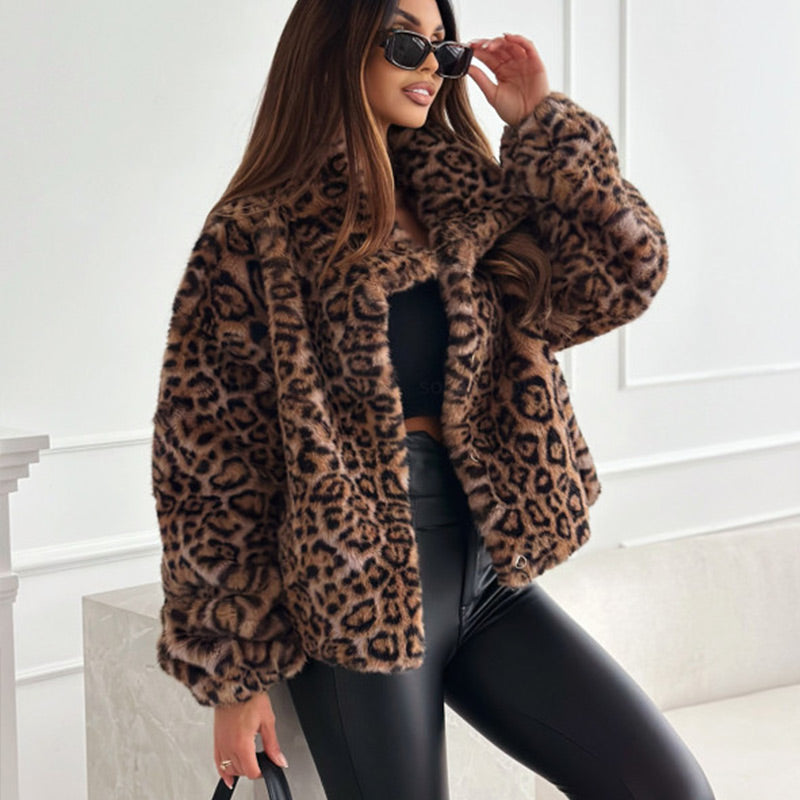 🔥Early Black Friday Sale:50% OFF🔥Women’s Fluffy Short Coat with Leopard Print