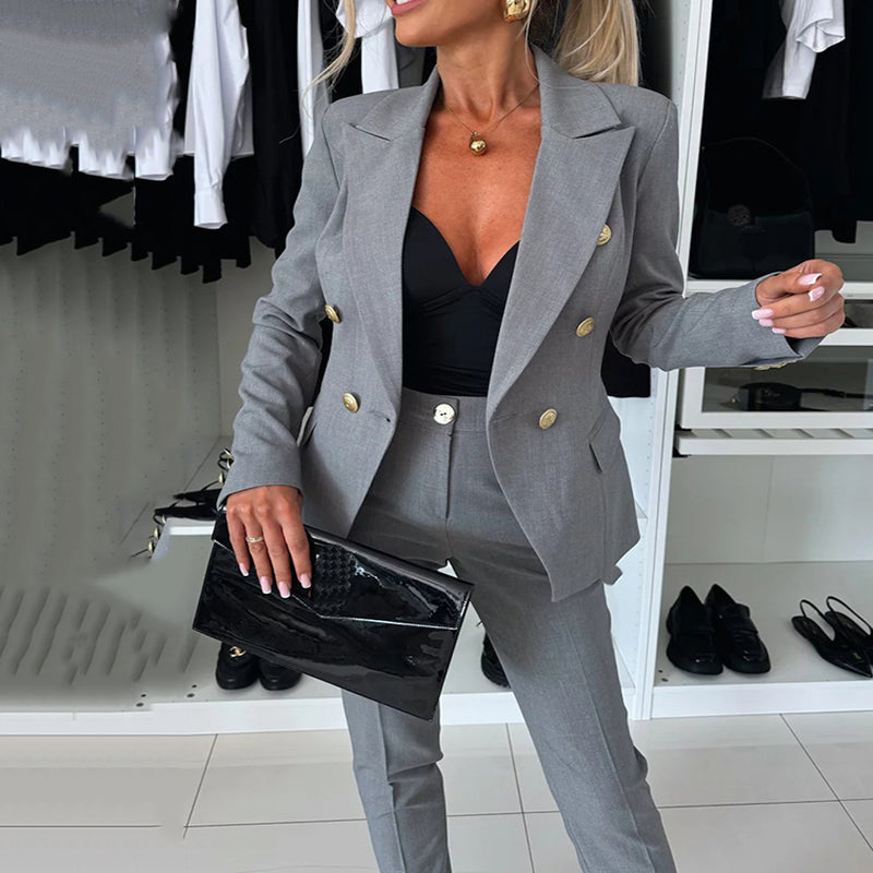 🔥🖤Black Friday Sale:50% OFF🔥Women's Double-Breasted Blazer & Tailored Pants Set