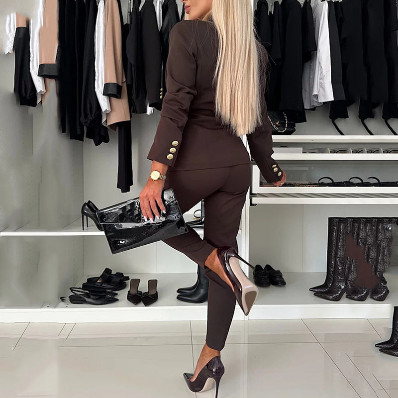 🔥🖤Black Friday Sale:50% OFF🔥Women's Double-Breasted Blazer & Tailored Pants Set