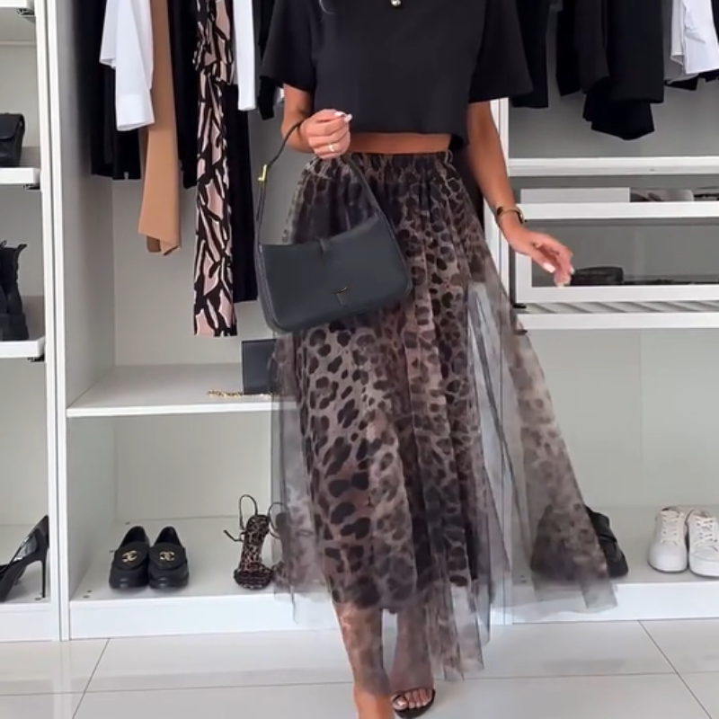 🔥🖤Black Friday Sale:50% OFF🔥Leopard Print Layered Design Bustier Maxi Skirt