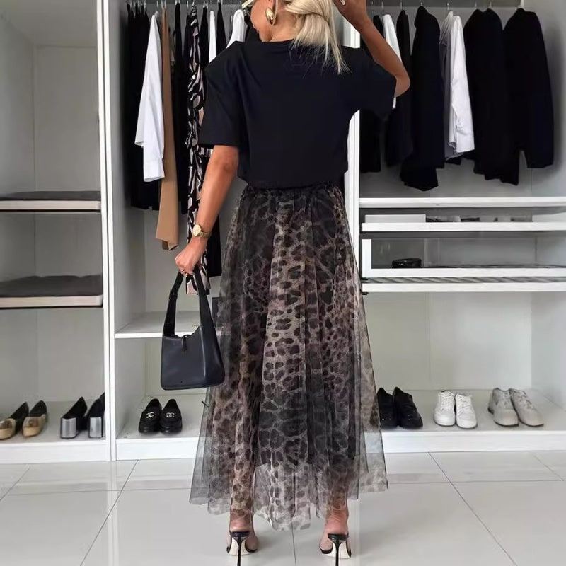 🔥🖤Black Friday Sale:50% OFF🔥Leopard Print Layered Design Bustier Maxi Skirt