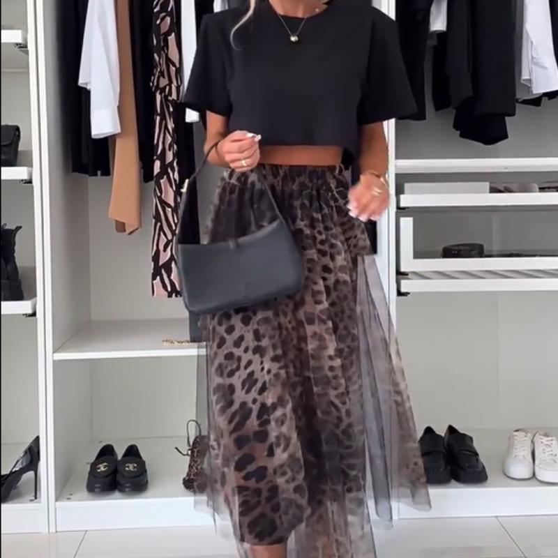 🔥🖤Black Friday Sale:50% OFF🔥Leopard Print Layered Design Bustier Maxi Skirt