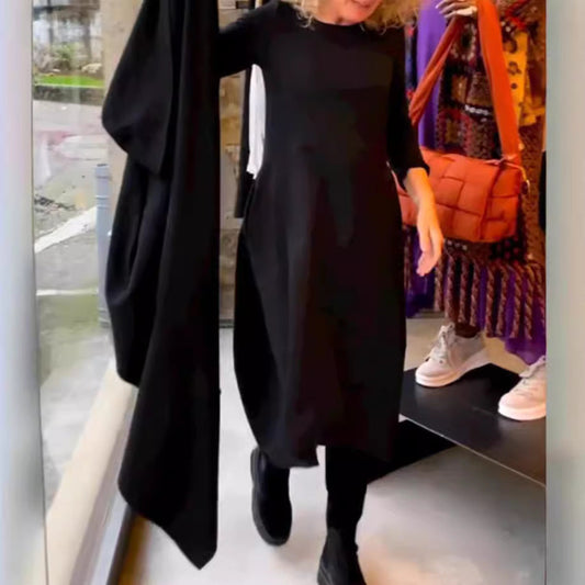 🔥🖤Black Friday Sale:50% OFF🔥Solid Color Round Neck Long Sleeve Dress