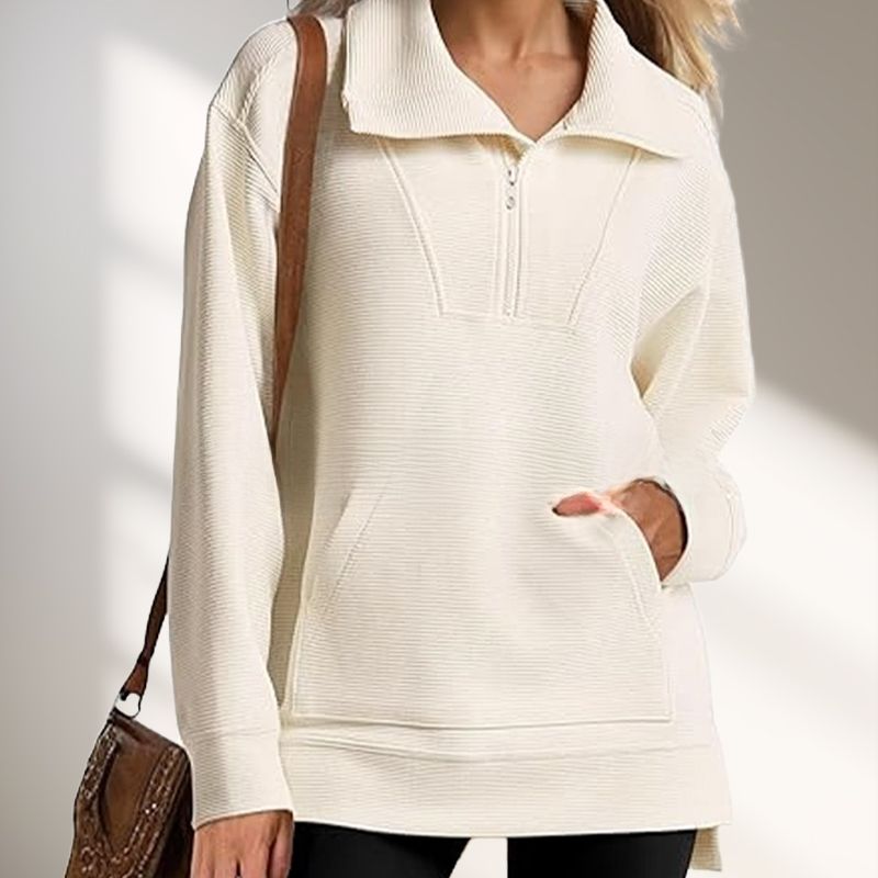 🔥Limited Time 50% OFF🔥Women’s Casual Half-zip Lapel Pullover Tops with High-low Hem