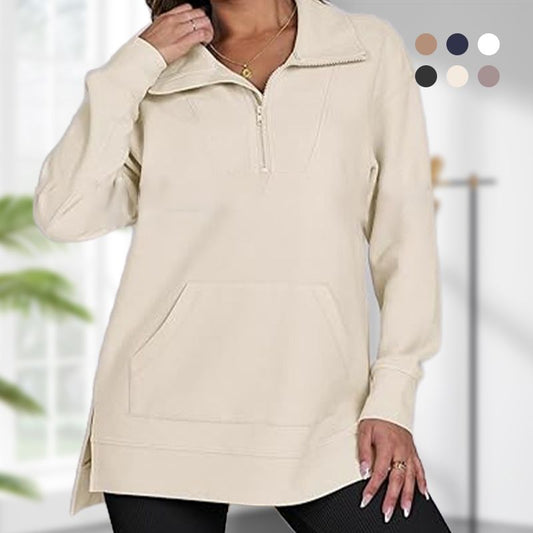 🔥Limited Time 50% OFF🔥Women’s Casual Half-zip Lapel Pullover Tops with High-low Hem