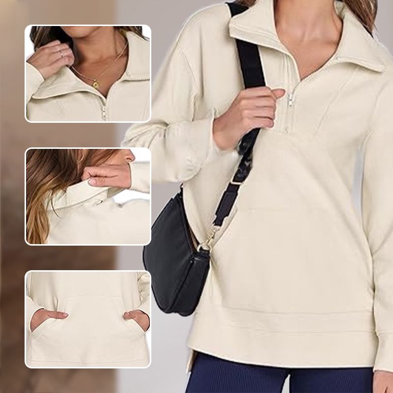 🔥Limited Time 50% OFF🔥Women’s Casual Half-zip Lapel Pullover Tops with High-low Hem