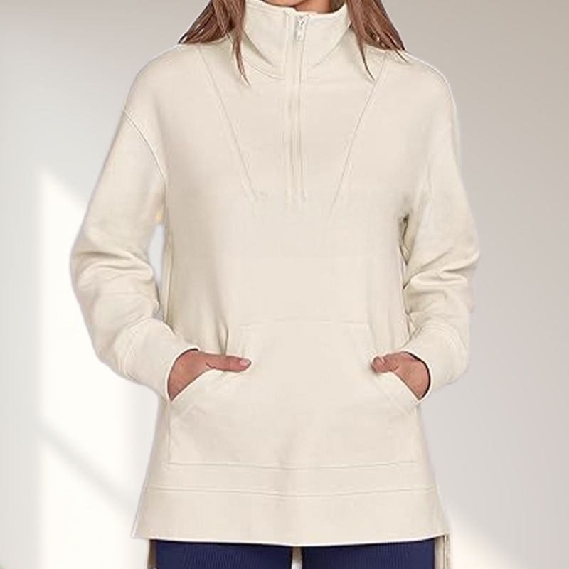 🔥Limited Time 50% OFF🔥Women’s Casual Half-zip Lapel Pullover Tops with High-low Hem