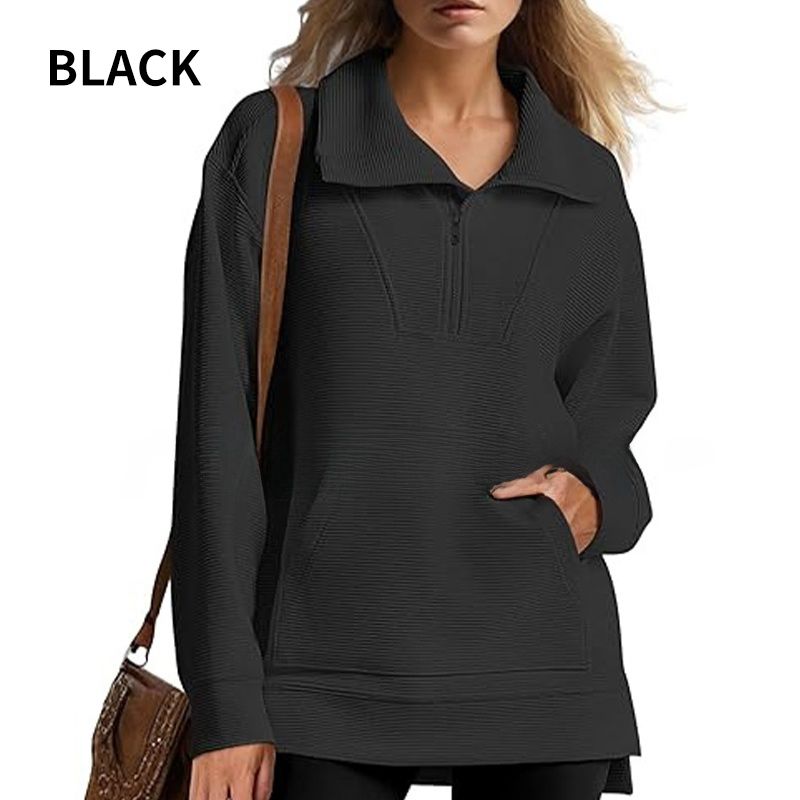 🔥Limited Time 50% OFF🔥Women’s Casual Half-zip Lapel Pullover Tops with High-low Hem