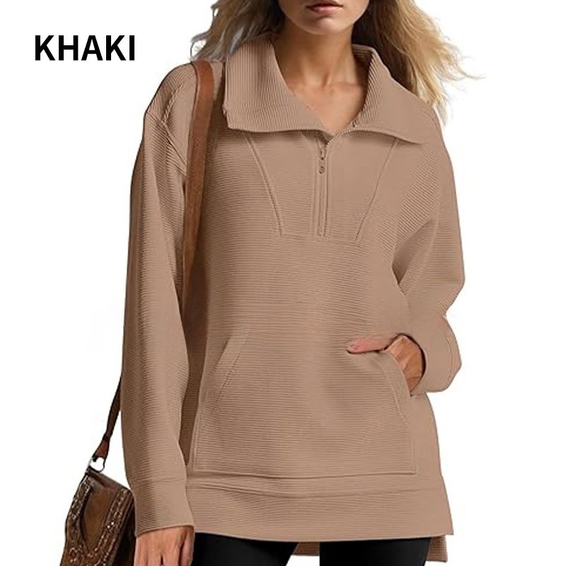 🔥Limited Time 50% OFF🔥Women’s Casual Half-zip Lapel Pullover Tops with High-low Hem