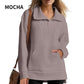 🔥Por tiempo limitado 50 % de descuento🔥Sudadera informal con media cremallera y solapa para mujer con dobladillo alto-bajo 