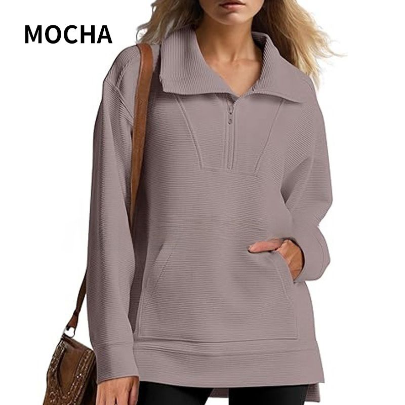 🔥Limited Time 50% OFF🔥Women’s Casual Half-zip Lapel Pullover Tops with High-low Hem