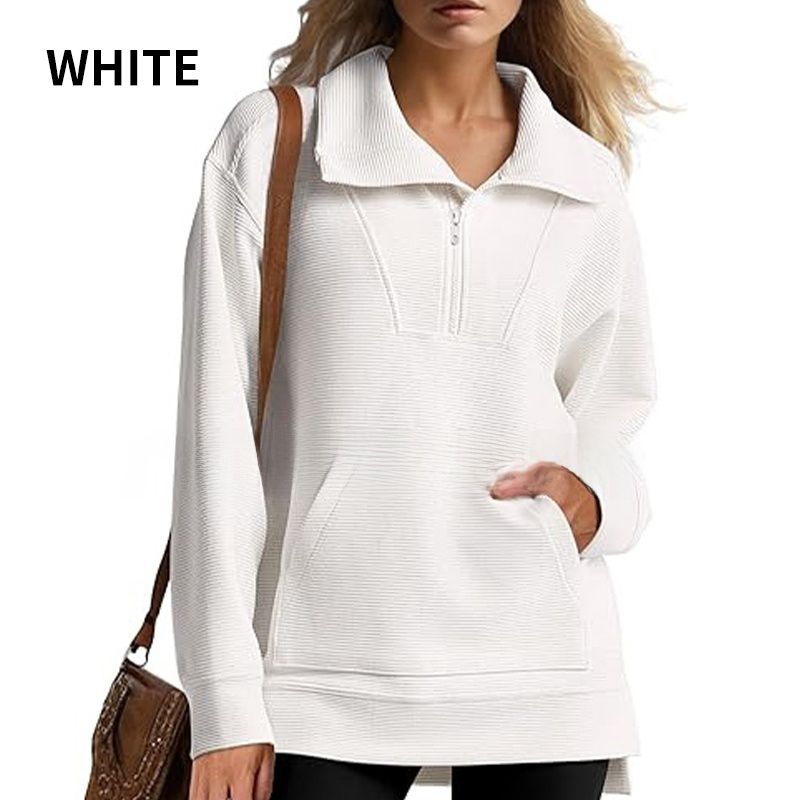 🔥Limited Time 50% OFF🔥Women’s Casual Half-zip Lapel Pullover Tops with High-low Hem