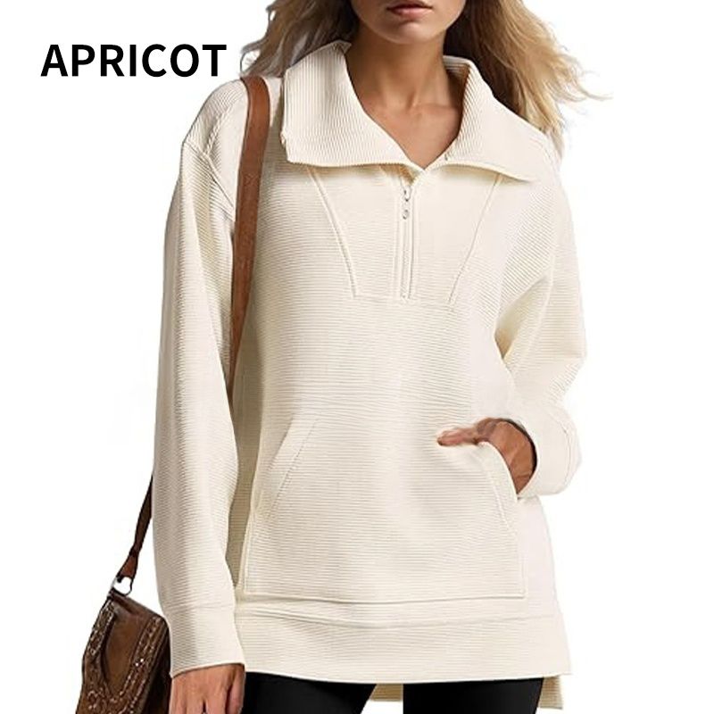 🔥Limited Time 50% OFF🔥Women’s Casual Half-zip Lapel Pullover Tops with High-low Hem