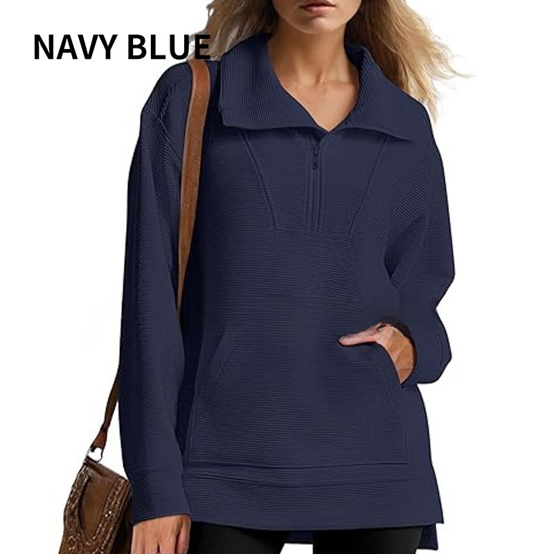 🔥Limited Time 50% OFF🔥Women’s Casual Half-zip Lapel Pullover Tops with High-low Hem