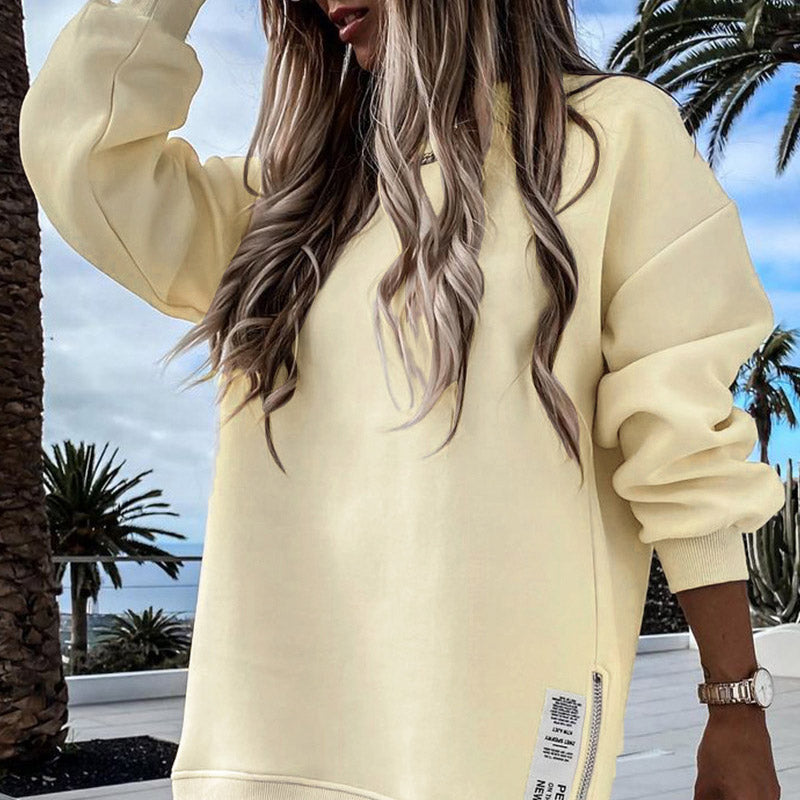 🎅Xmas Sales - 50% OFF🎄Long Sleeve Pullover Zipper Slit Casual Sweatshirt Dress