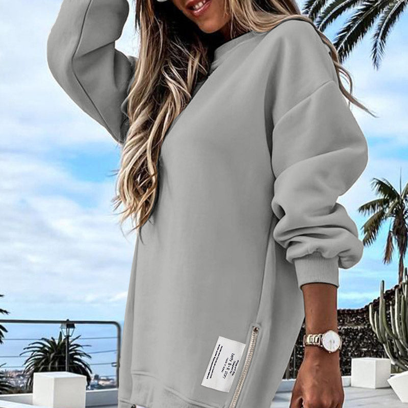 🎅Xmas Sales - 50% OFF🎄Long Sleeve Pullover Zipper Slit Casual Sweatshirt Dress