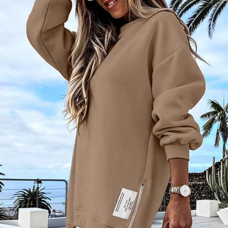 🎅Xmas Sales - 50% OFF🎄Long Sleeve Pullover Zipper Slit Casual Sweatshirt Dress