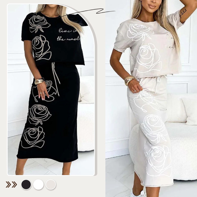 🔥🖤Black Friday Sale:50% OFF🔥Women's 2 Piece Outfits Basic T-Shirt & Midi Skirt