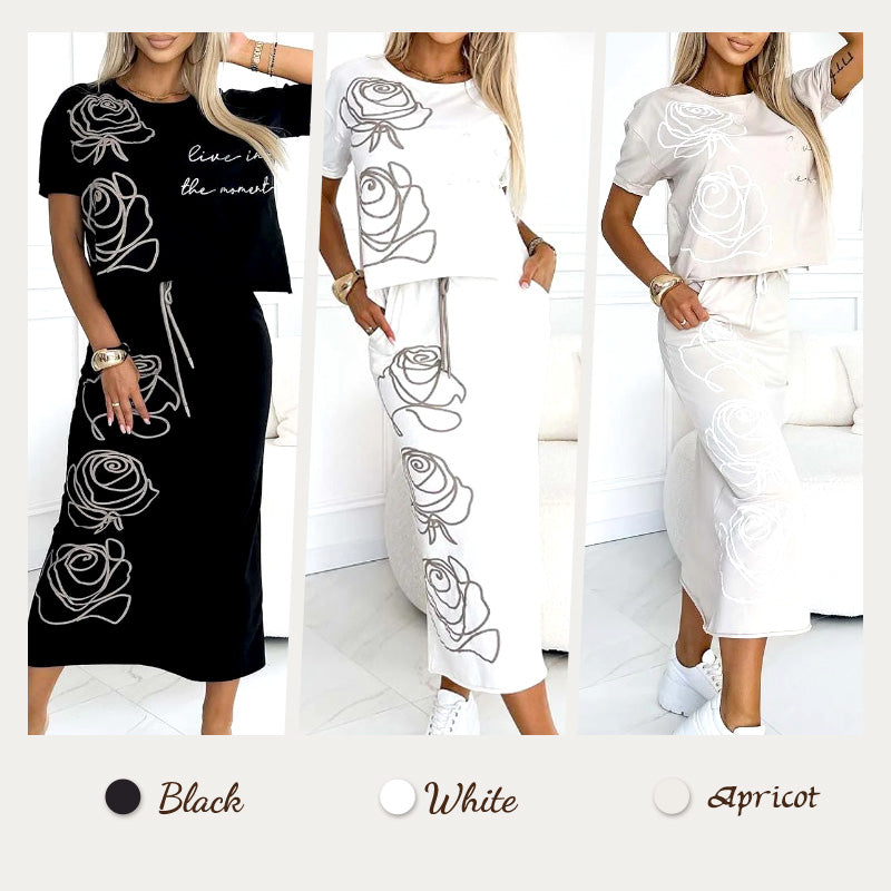 🔥🖤Black Friday Sale:50% OFF🔥Women's 2 Piece Outfits Basic T-Shirt & Midi Skirt