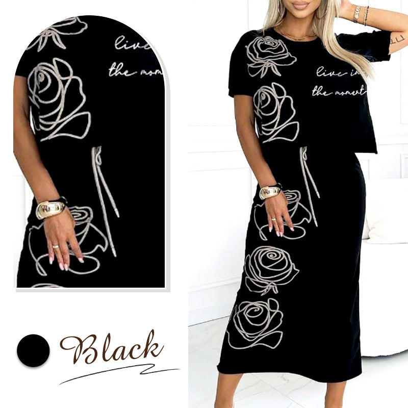 🔥🖤Black Friday Sale:50% OFF🔥Women's 2 Piece Outfits Basic T-Shirt & Midi Skirt