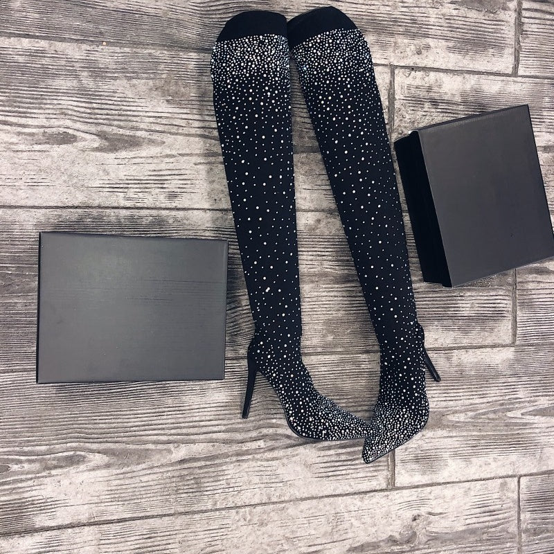 🔥🖤Black Friday Sale:50% OFF🔥Women’s Sparkly Faux Diamonds Over-the-Knee Boots👠