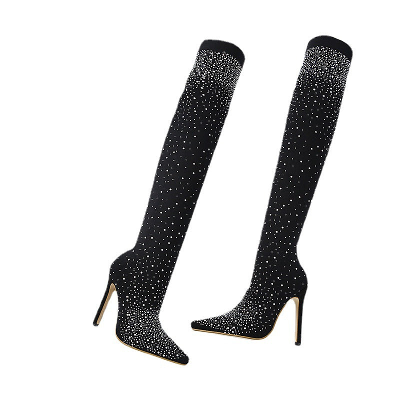 🔥🖤Black Friday Sale:50% OFF🔥Women’s Sparkly Faux Diamonds Over-the-Knee Boots👠