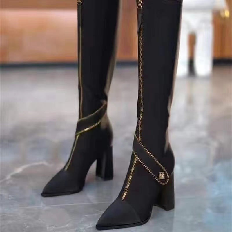 🔥🖤Black Friday Sale:50% OFF🔥Pointed Toe Chunky Heel Knee High Boots