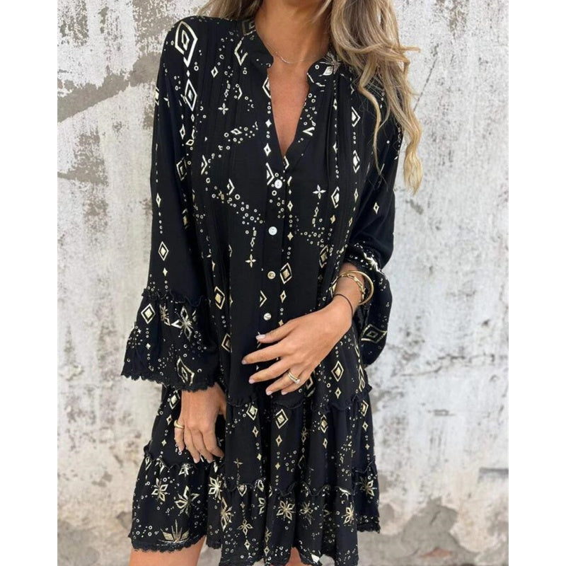 🔥🖤Black Friday Sale:50% OFF🔥Women's Geometric Print Comfortable V-Neck Midi-Dress