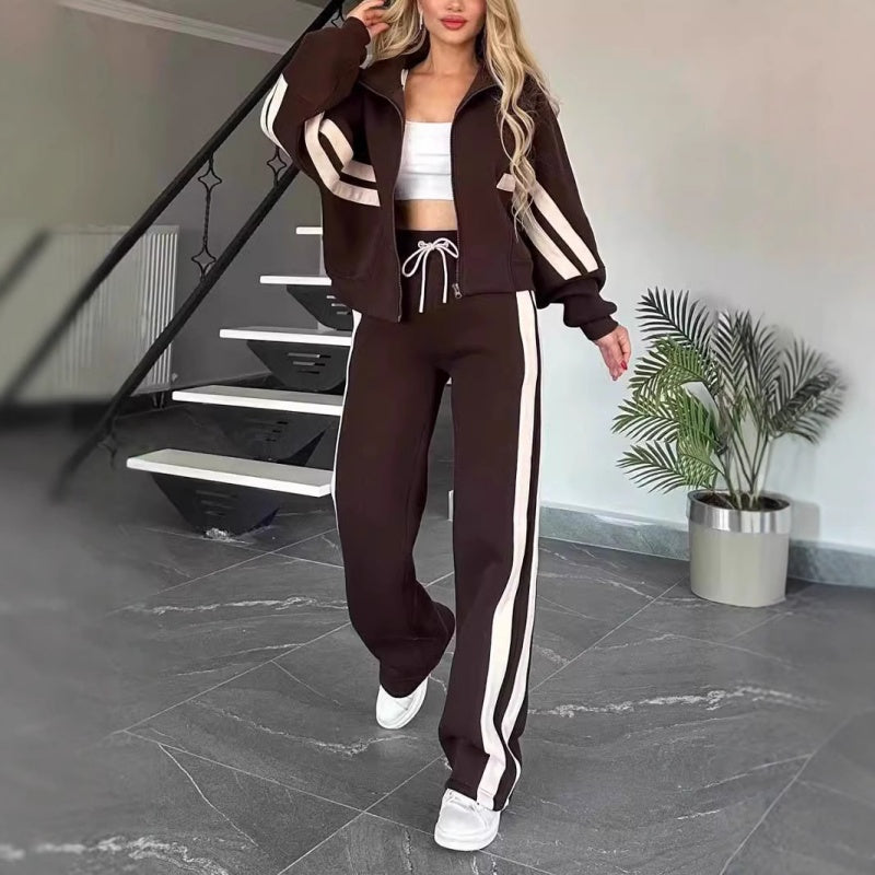 🔥🖤Black Friday Sale:50% OFF🔥Women's Striped Zipper Jacket & Casual Pants 2-Piece Set