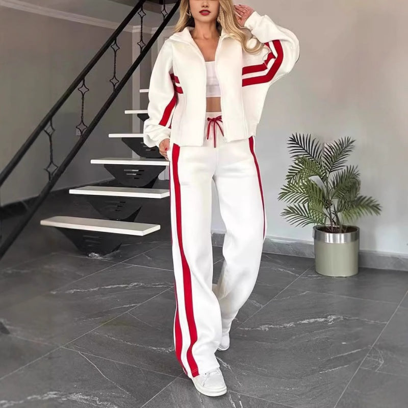 🔥🖤Black Friday Sale:50% OFF🔥Women's Striped Zipper Jacket & Casual Pants 2-Piece Set