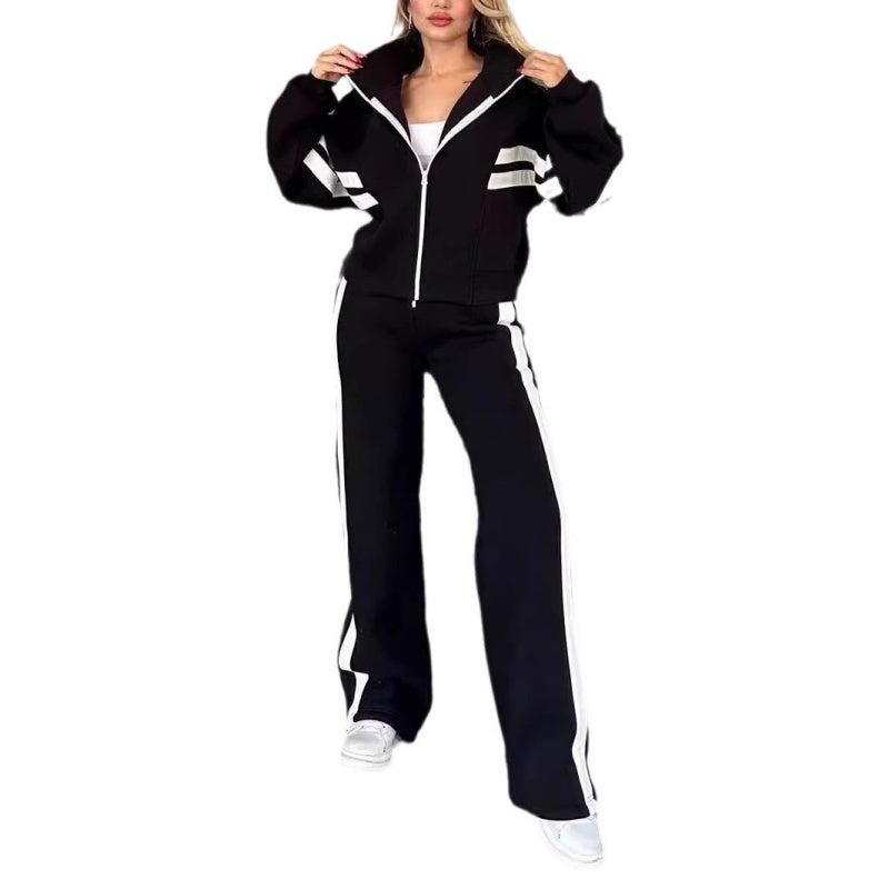 🔥🖤Black Friday Sale:50% OFF🔥Women's Striped Zipper Jacket & Casual Pants 2-Piece Set