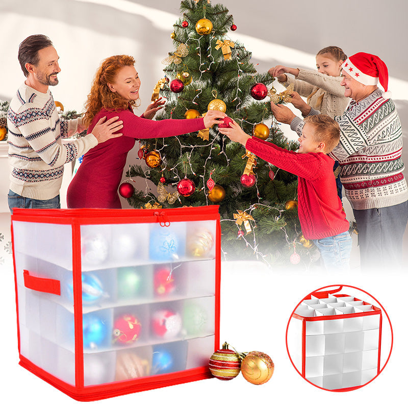 Christmas Ornament Storage Box with 64 Compartments with Interior Slats