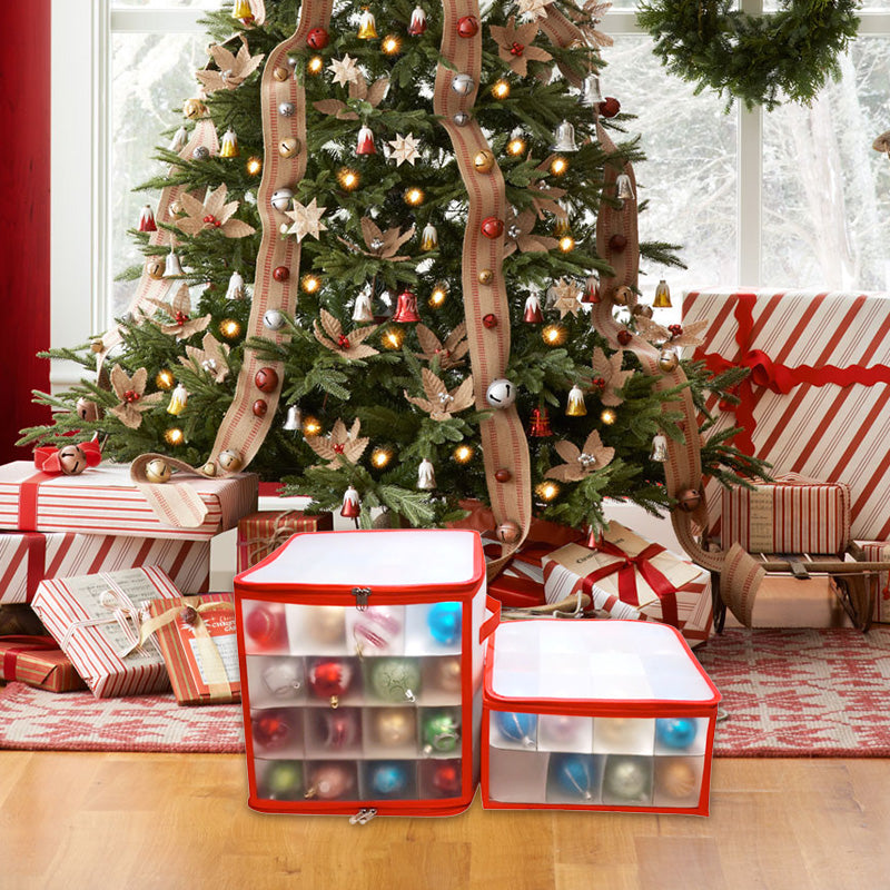 Christmas Ornament Storage Box with 64 Compartments with Interior Slats