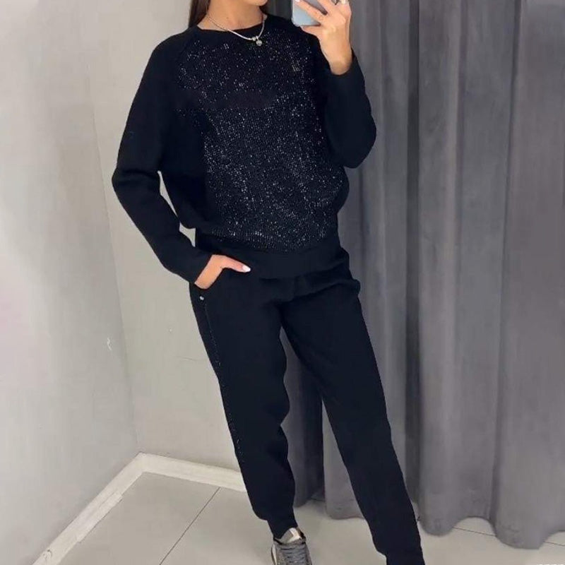 🎅Xmas Sales - 50% OFF🎄Women's Glitter Rhinestone Sweatshirt & Casual Pants 2 Piece Set