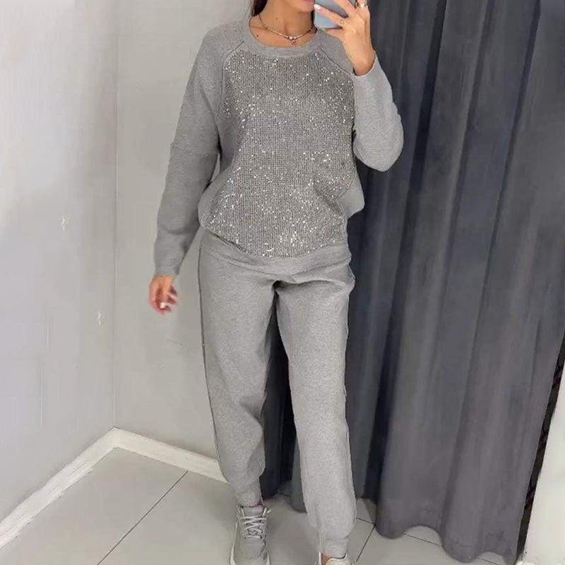 🎅Xmas Sales - 50% OFF🎄Women's Glitter Rhinestone Sweatshirt & Casual Pants 2 Piece Set