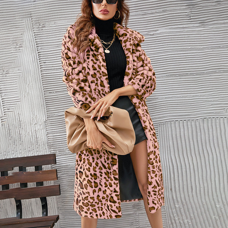 Women's Warm Leopard Print Faux Fur Coat