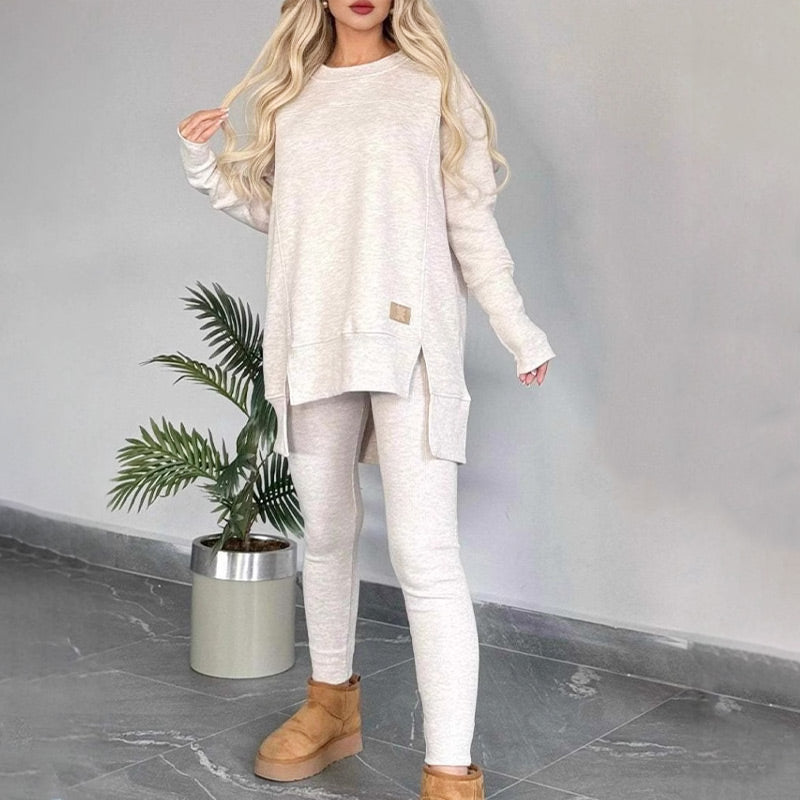 🎅Xmas Sales - 50% OFF🎄Slit High Low Hem Sweatshirt ＆ Bodycon Pants Set