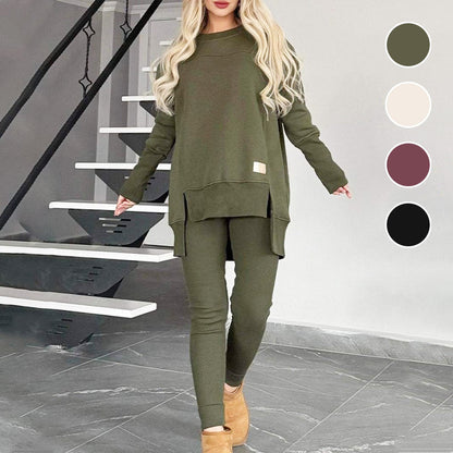 🎅Xmas Sales - 50% OFF🎄Slit High Low Hem Sweatshirt ＆ Bodycon Pants Set