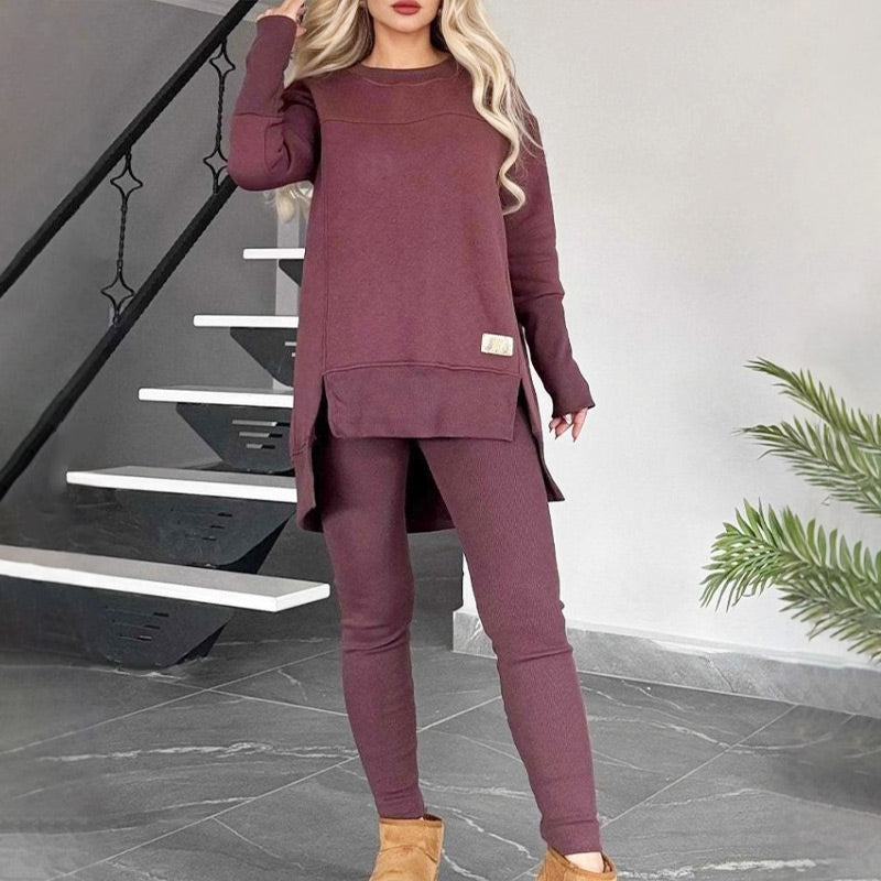 🎅Xmas Sales - 50% OFF🎄Slit High Low Hem Sweatshirt ＆ Bodycon Pants Set