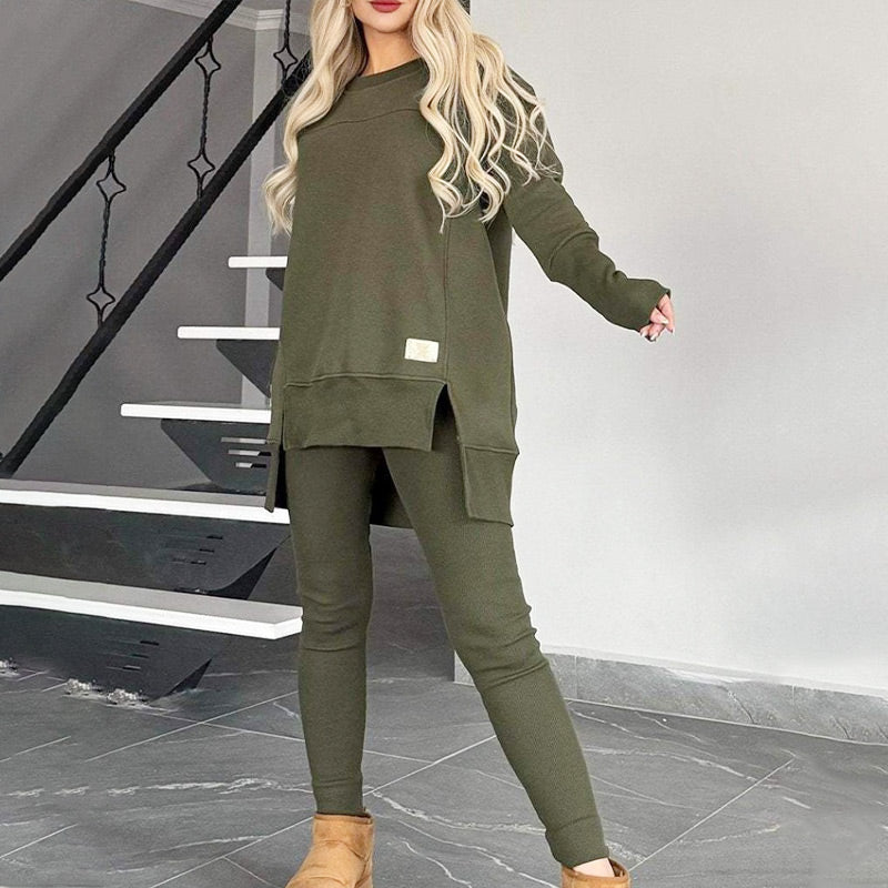 🎅Xmas Sales - 50% OFF🎄Slit High Low Hem Sweatshirt ＆ Bodycon Pants Set