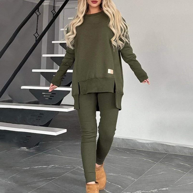 🎅Xmas Sales - 50% OFF🎄Slit High Low Hem Sweatshirt ＆ Bodycon Pants Set