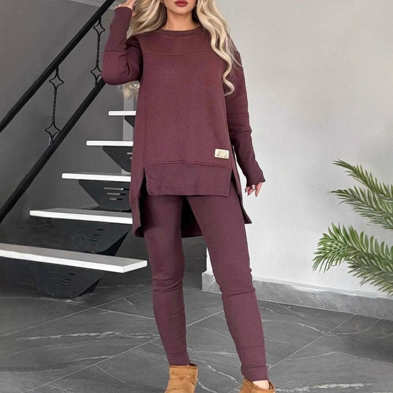 🎅Xmas Sales - 50% OFF🎄Slit High Low Hem Sweatshirt ＆ Bodycon Pants Set