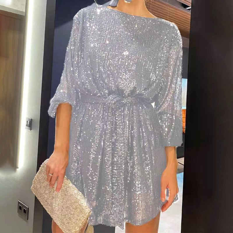 Sequin Tie Waist Mini Dress