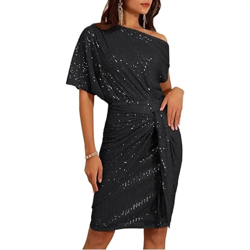 🎅Xmas Sales - 50% OFF🎄Sparkly One-Shoulder Ruched Dress